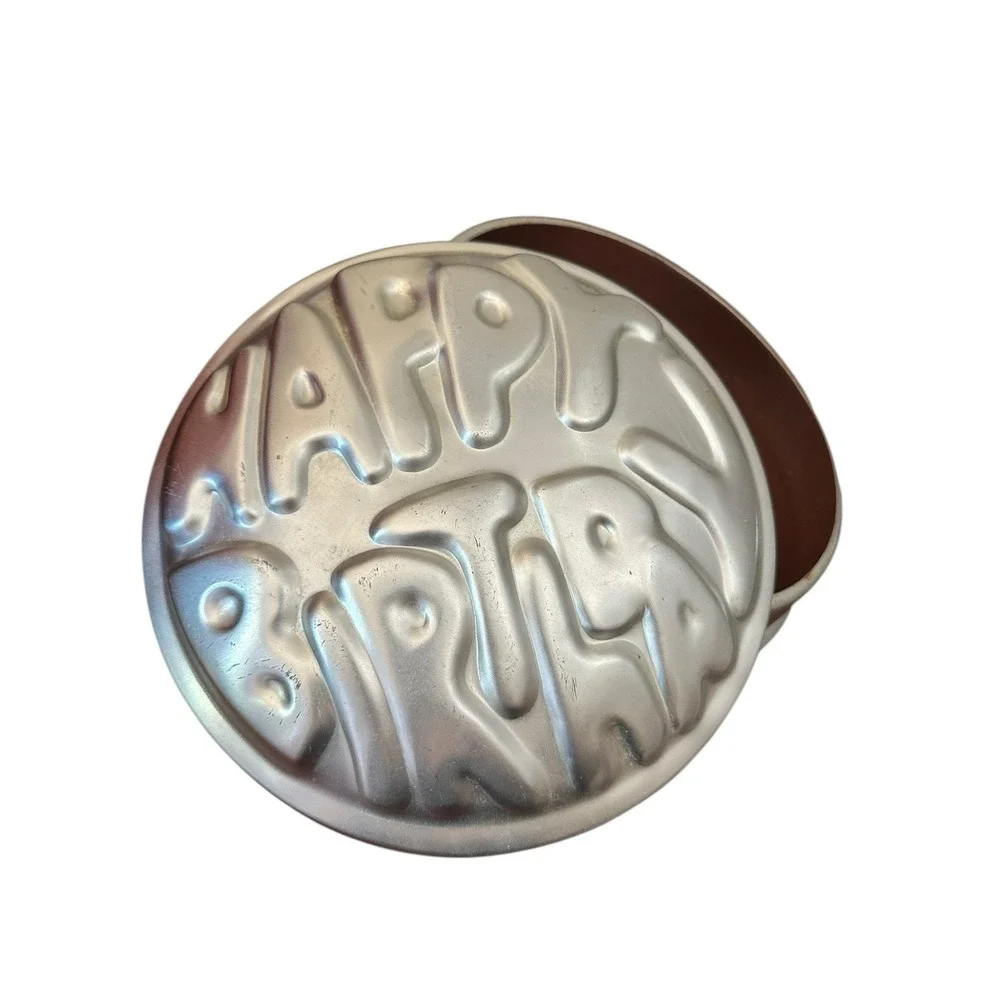 1974 Wilton Happy Birthday Round Cake Pan Aluminum Baking Mold #502-259‎
